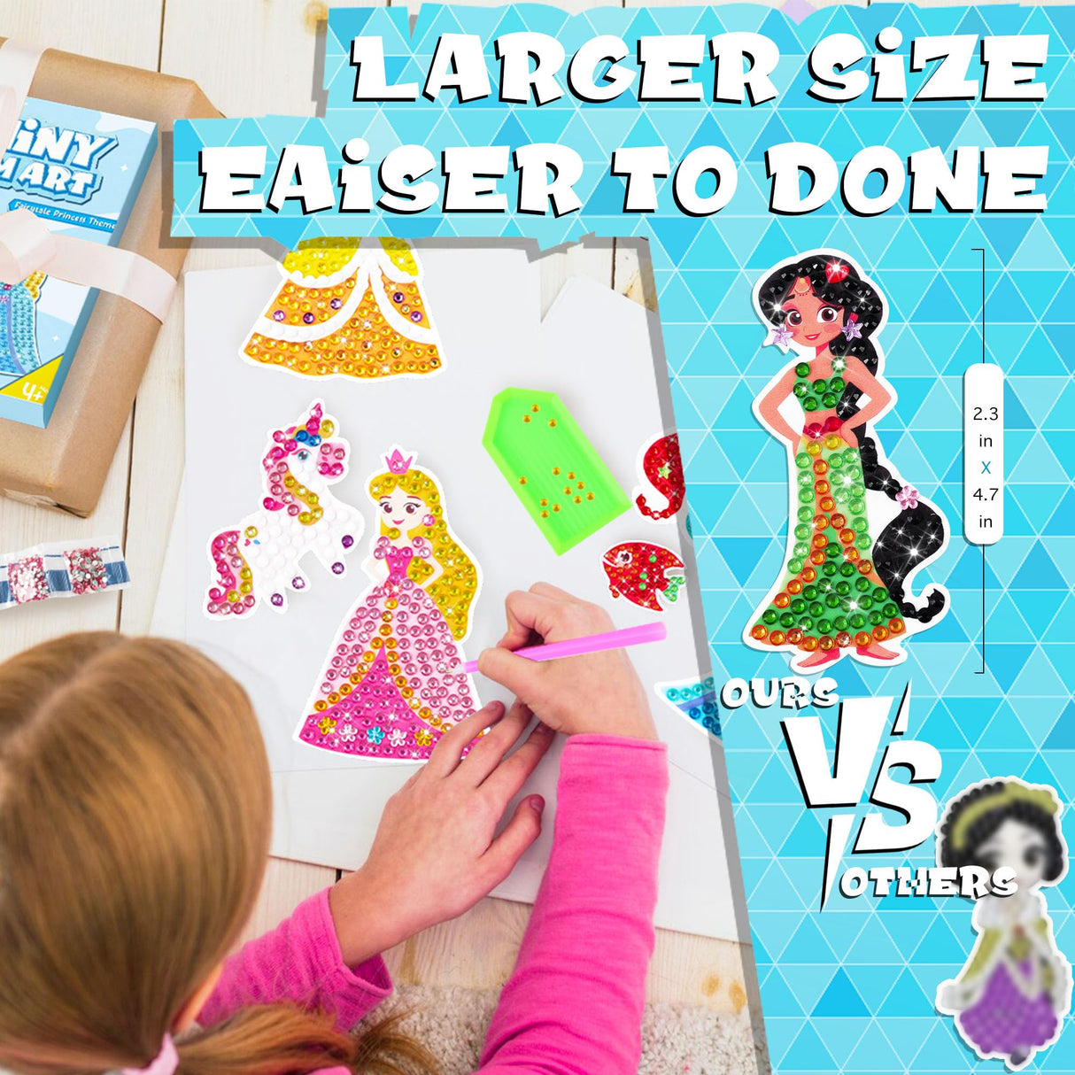 sinceroduct Diamond Art Kits for Kids with 6 Princess and Animals Stickers, 3 Gem Art Keychains and Suncatchers, Make Your Own Arts & Crafts, Christmas and Birthday Gifts for Girls Aged 4-8+ sinceroduct