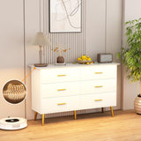 Boonatu White Dresser for Bedroom with 6 Drawers, White Dresser, Wood Dressers Chest of Drawers with Gold Handles, Modern LED Bedroom Dresser with Drawers for Closet Hallway, Living Room, White Boonatu