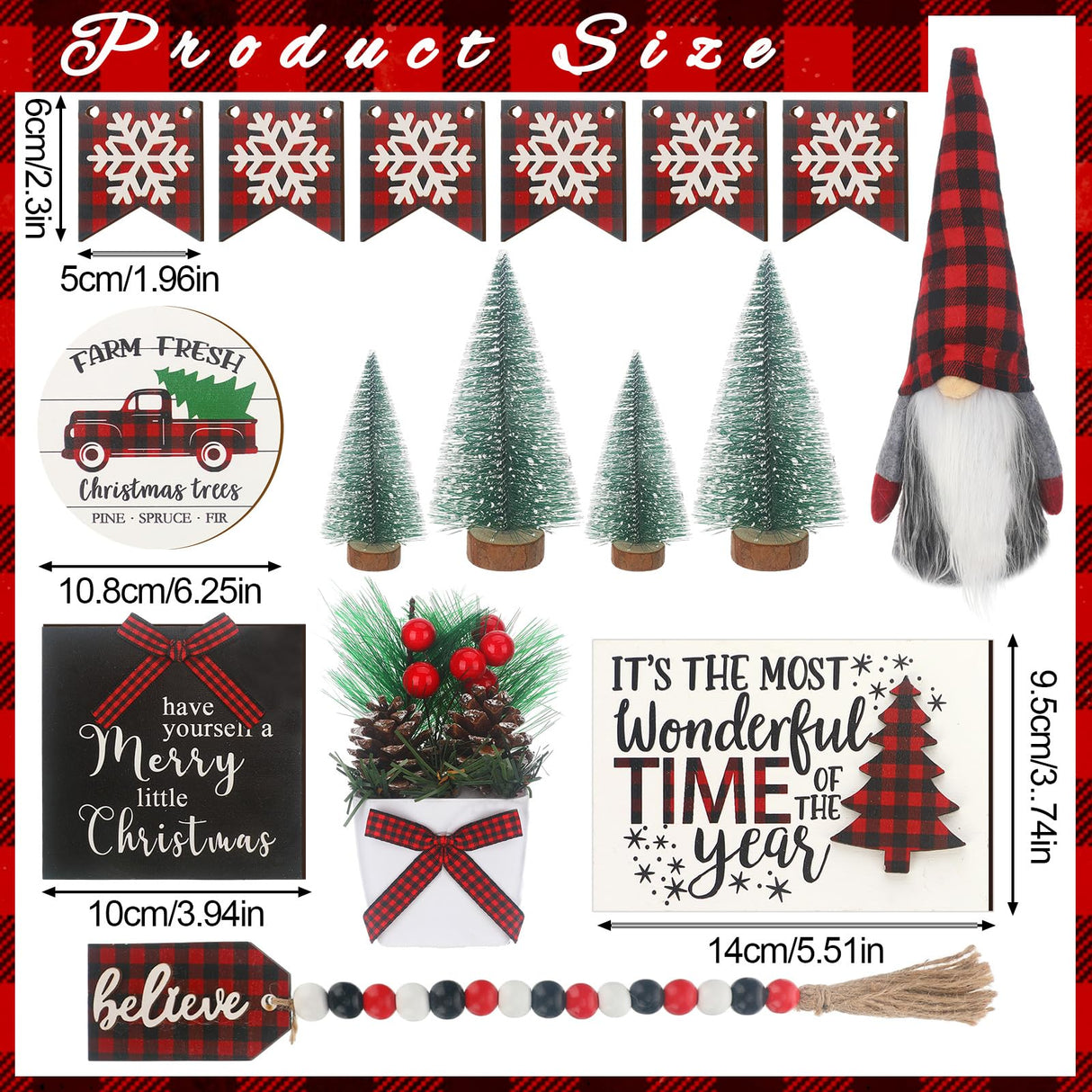 Soaoo 16 Pcs Christmas Tiered Tray Decor Christmas Gnome Plush Tray Decor Farmhouse Buffalo Plaid Wood Table Signs for Holiday Table Centerpieces Home Decorations Soaoo