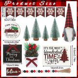 Soaoo 16 Pcs Christmas Tiered Tray Decor Christmas Gnome Plush Tray Decor Farmhouse Buffalo Plaid Wood Table Signs for Holiday Table Centerpieces Home Decorations Soaoo