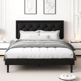 CXVX Queen Size Platform Bed Frame with Upholstered Velvet Button Tufted Headboard, Mattress Foundation with Wooden Slat Support, No Box Spring Needed, Easy Assembly, Noise Free, Black CXVX