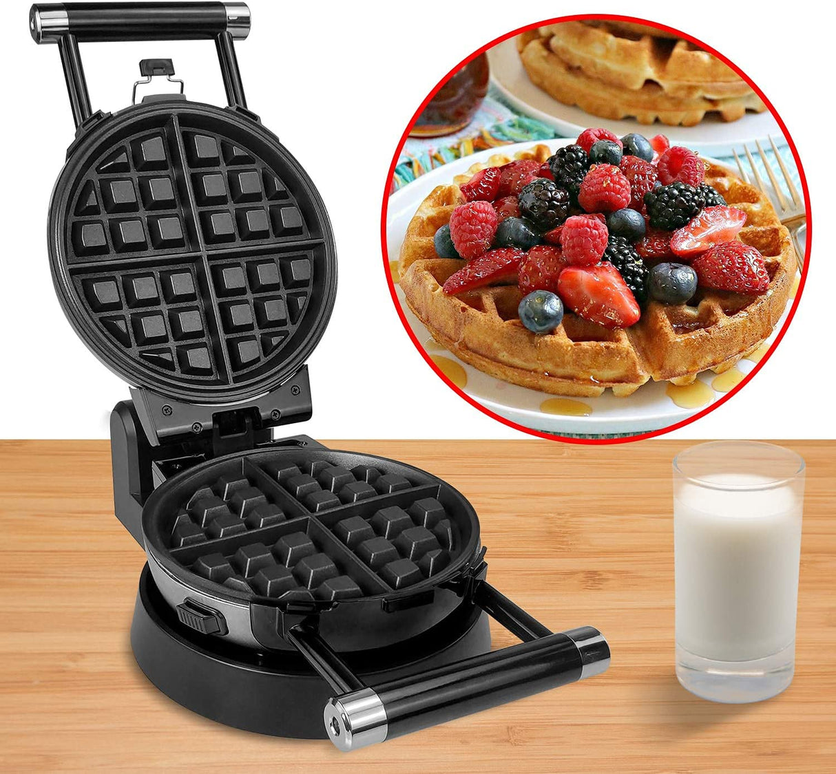 Health and Home 3-in-1 Waffle, Omelet, Egg Waffle Maker, 3 Removable Nonstick Baking Plates, Upgraded 360 Rotating Belgian Maker Health and Home