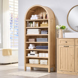 IFBUY 71" Tall Arched Bathroom Storage Cabinet, 7-Tier Modern Farmhouse Storage Cabinet with Adjustable Shelves, Wood Freestanding Cabinet for Bathroom, Living Room, Entryway, Hallway (Natural) IFBUY