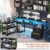 Aheaplus L Shaped Desk with File Drawer, 66" Reversible L Shaped Computer Desk with Power Outlet & LED Strip, Gaming Desk with Long Monitor Stand, Office Desk Corner Desk with Storage Shelf, Black Aheaplus