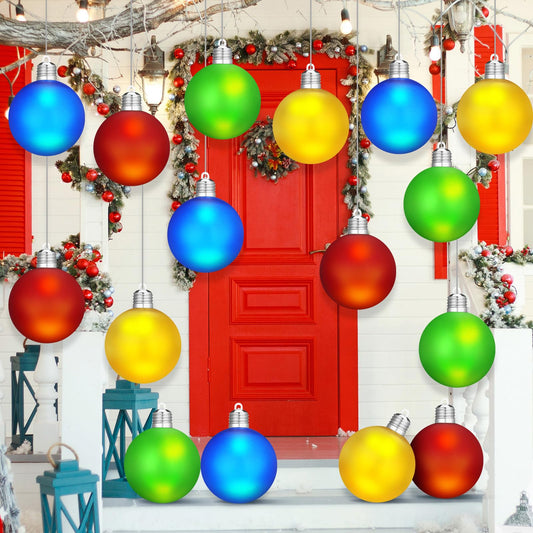 Glimin 16 Pcs LED Large Christmas Balls Ornaments Colorful Lights Ball Plastic Hanging Globe Yard Decor for Outdoor Indoor Xmas Tree Holiday Parties (Red, Yellow, Green, Blue)