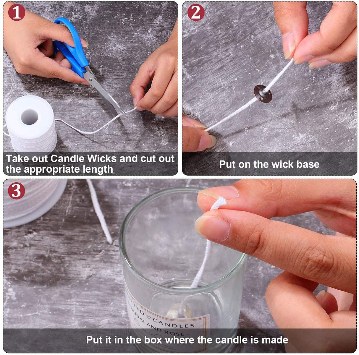 pice QPZ 200 ft Braided Candle Wicks 100% Cotton 21 PLY for Candle Pillars in 1 3/4 inch Dia, for Paraffin Wax Soy Beeswax Candle Making, Sold Separately 200 PCS Candle Wick Sustainer Tabs Metal 14mm pice