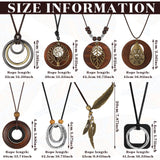 Huquary 8 Pcs Boho Necklaces for Women Boho Jewelry for Women Long Wooden Pendant Choker Necklaces Brown Faux Leather Cord Sweater Jewelry Feather for Women Men Huquary