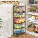 6 Tier Slim Rolling Storage Cart, Narrow Mobile Shelving Unit Organizer Utility Cart with Wheels, Metal Wire Storage Rack with Baskets for Kitchen, Bathroom, Laundry & Living Room, 10in(W) ThreeHio