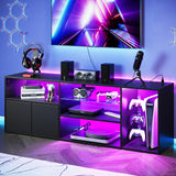 Viplive LED TV Stand for 55/60/ 65 Inch TV, TV Stand Table with PS5 Cabinet & Power Outlet, Black TV Stand for Living Room with Storage Drawer, TV Entertainment Center with RGB Lights for Bedroom Viplive