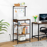 HOOBRO Rustic Brown Kitchen Bakers Rack with Power Outlet and Adjustable Wine Rack HOOBRO