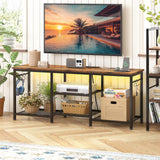 YGEOMER TV Stand Entertainment Center for 55 Inch TVs, with Charging Station and Lights Open Storage Shelves, TV Media Console, Open Storage Shelf with Sound Rack for Living Room, Rustic Brown YGEOMER