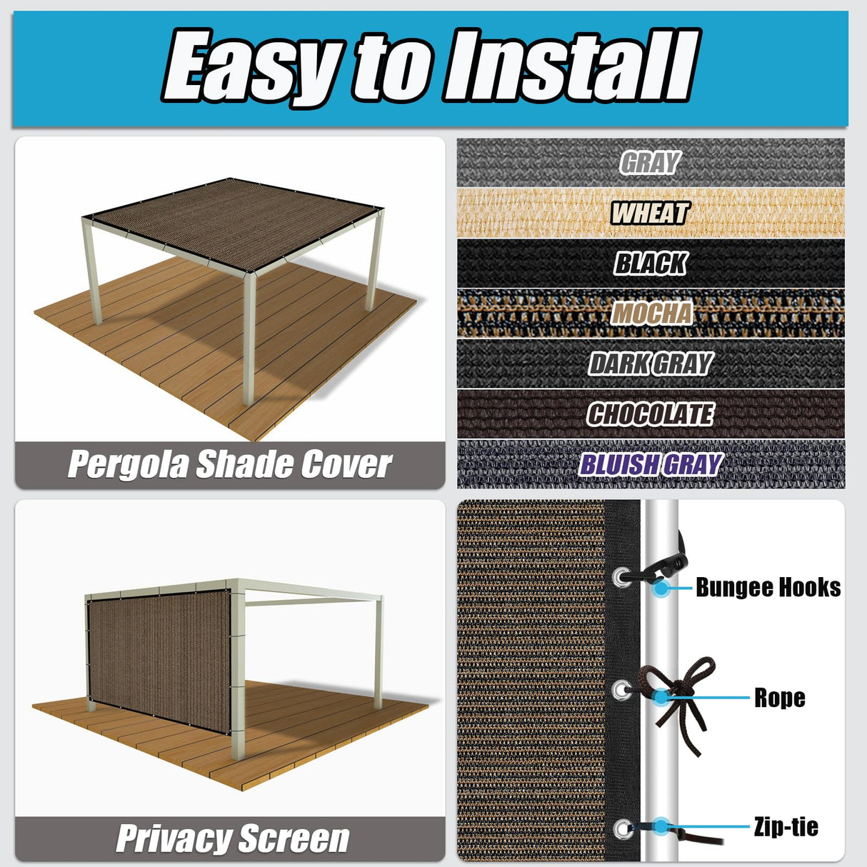 Amagenix 90% Sun Shade Cloth with Grommets, 6' x 10' Pergola Replacement Shade Cover Canopy Privacy Screen for Outdoor Patio Garden, Mocha (We Customized) Amagenix