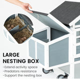 TAKUKA Outdoor Mobile Wooden Chicken Coop with Removable Run and Tray，Small Animals Rabbit Hutch with Nest Box, 2 Story Duck Quail Cage Hutch with Wheel Weatherproof for Backyard (71W*26W*39H) TAKUKA
