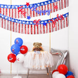 Mega-L 4th of July Decorations 2Packs 39 Feet Foil Fringe Garland Tinsel Streamers, Red White and Blue Star Metallic Hanging Backdrop Banner Table Skirts for Parade Floats Memorial Day Patriotic Party Mega-Loopolis