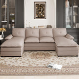 Shintenchi 110" Sectional Couches for Living Room,4 Seat U Shape Modular Couch with Thick Cushion & Soft Backrest,Upholstered Sofa Couch with Double Chaise,Beige Shintenchi