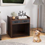 Giantex Dog Crate Furniture - Wooden Dog Cage End Table with 2 Storage Drawers, Latched Door, Pet House Dog Kennel Indoor for Small Dogs, Furniture-Style Dog Crate Side Table, Brown Giantex