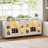 Condemo Wine Bar Cabinet with LED Light, Modern Coffee Bar Cabinet with Power Outlet, Liquor Cabinet with Wine Rack Glasses Holder, Sideboard Buffet Cabinet for Dining Room Living Room Kitchen, White Condemo