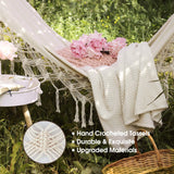 MOSFiATA Backyard Hammock with Tassels Max 500lbs Canvas Fabric Bohemian Style with Thickened Rope and Carry Bag for Outdoor, Garden, Patio, Wedding Decor (White) MOSFiATA