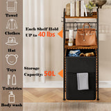 Furnulem 2 Tiers Laundry Hamper with Wooden Shelf and Hooks, Vertical Laundry Basket with Pull-Out and Removable Bag, Clothes Hamper with Divided Bag for Laundry Room, Bathroom, Bedroom, Dorm Furnulem