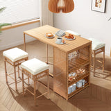 VINGLI 5 Piece Patio Wicker Bar Set, Outdoor Bar Height Table & 4 Rattan Bar Stool Chairs Outdoor Dining Bistro Set for Backyard, Balcony, Garden and Poolside VINGLI