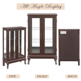 44"H Lighted Glass Display Cabinet with Glass Doors, Wooden Curio Cabinet with 3 Adjustable Shelves, Mirrored Back Panel, Arched China Cabinet for Living Room, Light Bulb Included (Dark Cherry) Eyisean