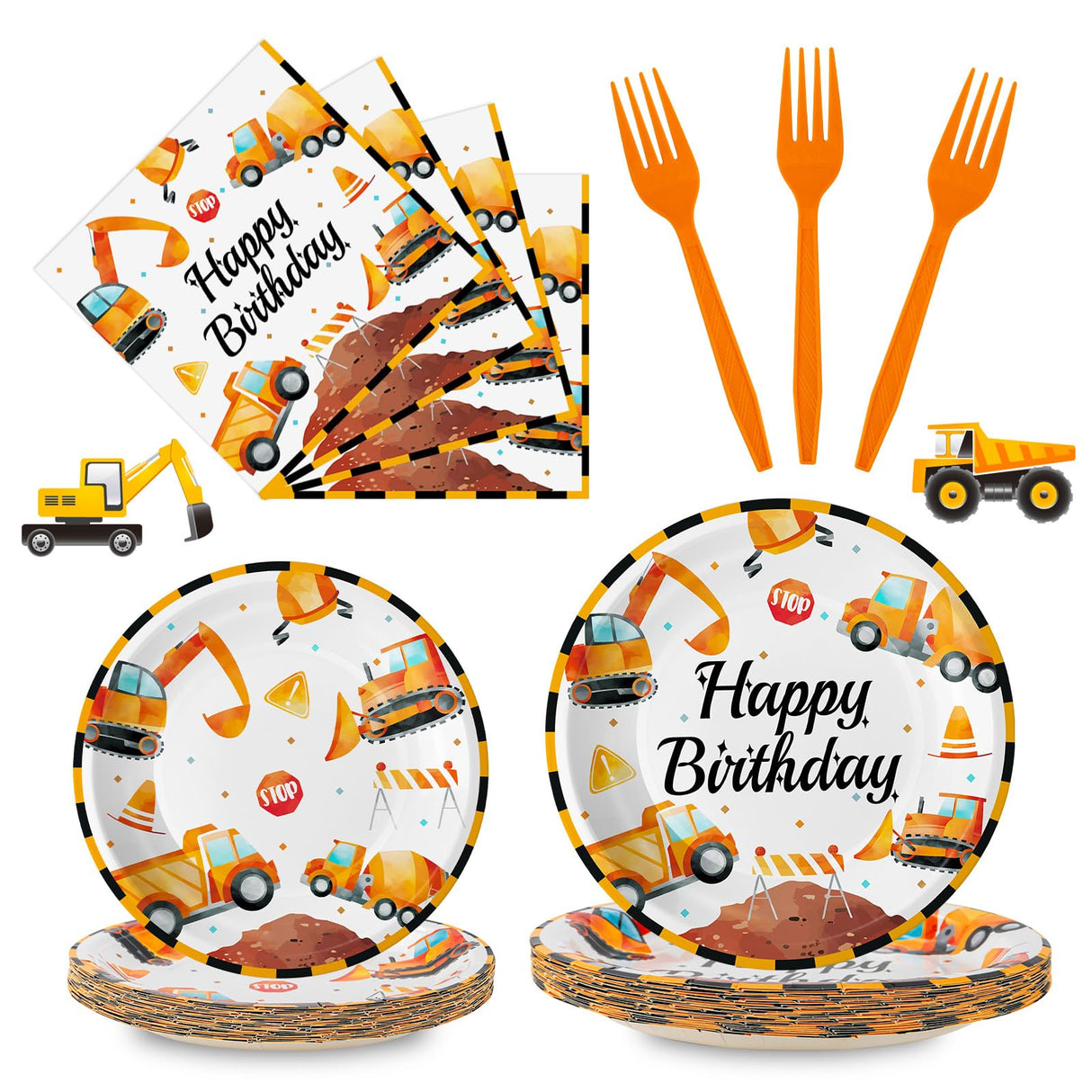 100 Pcs Construction Birthday Party Supplies - Construction Themed Plates and Napkins Forks Set, Disposable Dump Truck Tableware for Boys Kids Birthday Party Decorations Favors, Serve 25 Guests Litmitfu