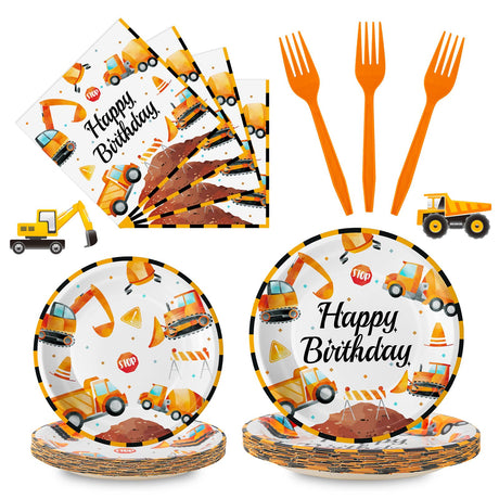 100 Pcs Construction Birthday Party Supplies - Construction Themed Plates and Napkins Forks Set, Disposable Dump Truck Tableware for Boys Kids Birthday Party Decorations Favors, Serve 25 Guests Litmitfu
