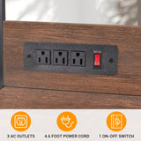 fusehome Bakers Rack with Power Outlet, Microwave Stand with Storage, Coffee Bar Organizer Cabinet with Wire Basket, Kitchen Shelf for Spices, 10 Hooks, Industrial, Brown fusehome