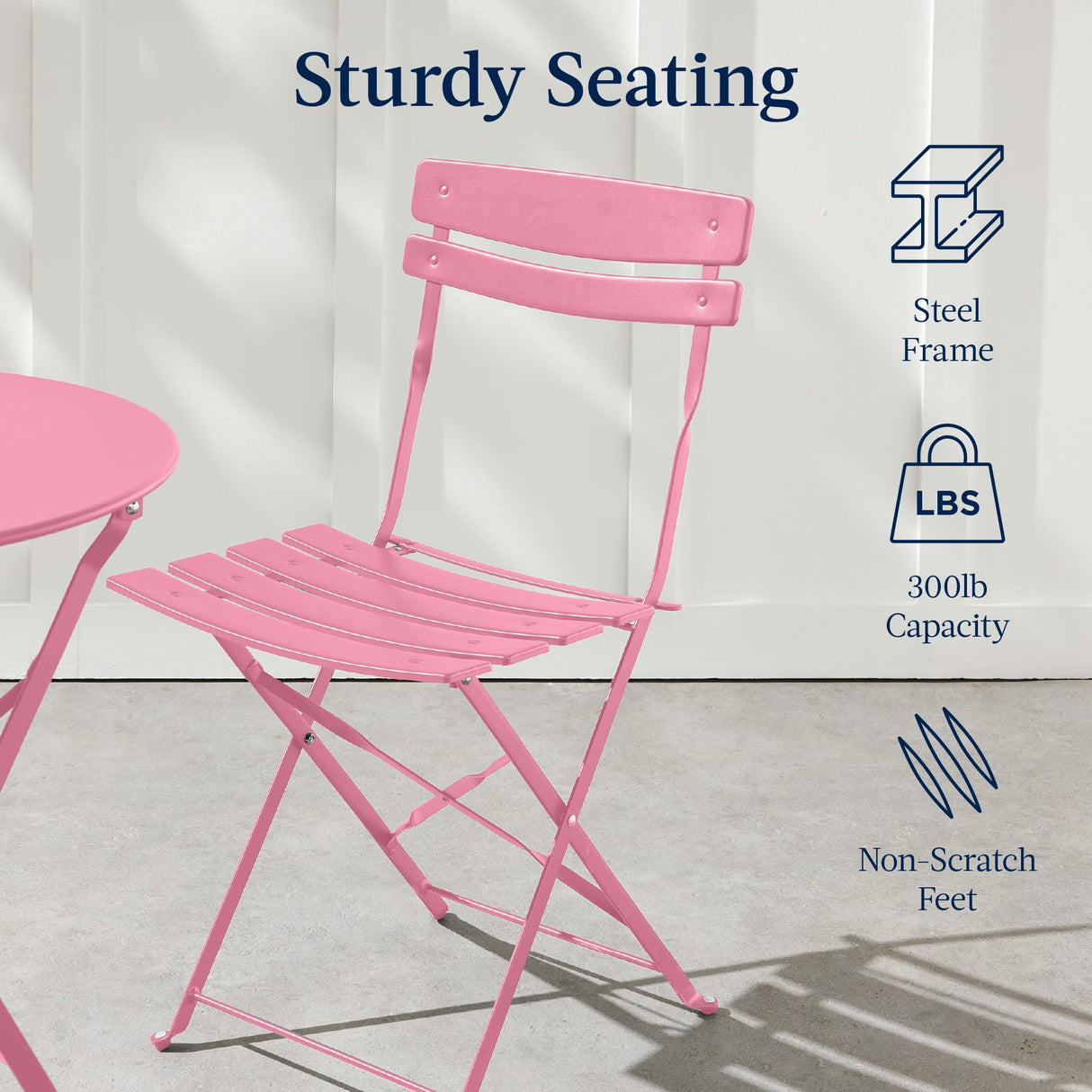 Best Choice Products 3-Piece Bistro Set, Space Saving Folding Design, Solid Steel, Outdoor Patio Furniture Set w/ 2 Chairs, Bistro Table - Pink Best Choice Products
