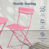 Best Choice Products 3-Piece Bistro Set, Space Saving Folding Design, Solid Steel, Outdoor Patio Furniture Set w/ 2 Chairs, Bistro Table - Pink Best Choice Products