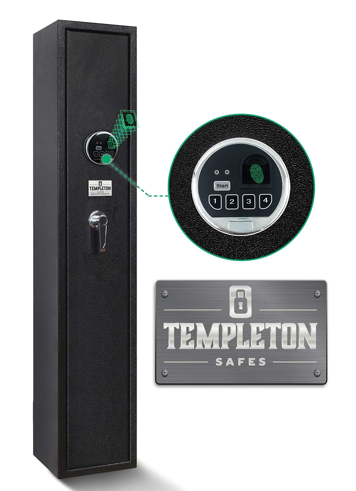 Templeton Quick Access Biometric Rifle and Gun Safe with Silent Mode - 4 Standard Rifle Capacity (without accessories) Templeton Safes