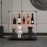 Yoluckea 2 Tiers Glass Display Cabinet with Bluetooth LED Light Strip, 2 Doors Floor Standing Curio Cabinet with Universal Wheel for Home, Black Glass Bookshelf for Collections, Clear Top Yoluckea