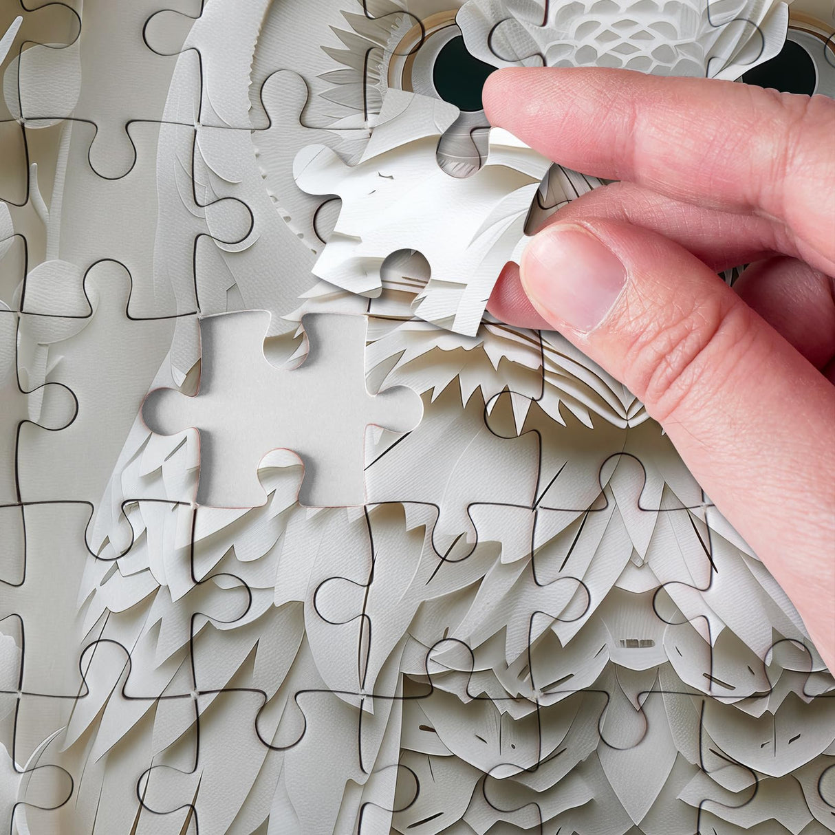 Owl Puzzles Paper-Cut Art Puzzle 1000 Piece for Adults, White Bird Jigsaw Puzzle Animal Forest, Impossible Difficult Hard Puzzle as Family Game BBOLDIN