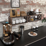 RICHER HOUSE Floating Wood Shelves with Guardrail, Rustic Brown, Wall Mounted, 2 Shelves, Farmhouse Style RICHER HOUSE