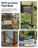 vikofan Heavy Duty 4x4 Post Base Kit - Black Powder-Coated Metal Post Brackets for 3.5"x3.5" Posts, Fit for Wood & Concrete Installations - Perfect for Deck, Fence, Mailbox, Pergola Supports (8-Pack) vikofan