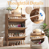 Anewome Rattan Shoe Cabinet with 3 Flip Drawers, 24 Pairs Shoe Storage Cabinet for Entryway Freestanding Hidden Shoe Rack with Drawers Slim Shoe Organizer for Hallway, Living Room, Natural Anewome