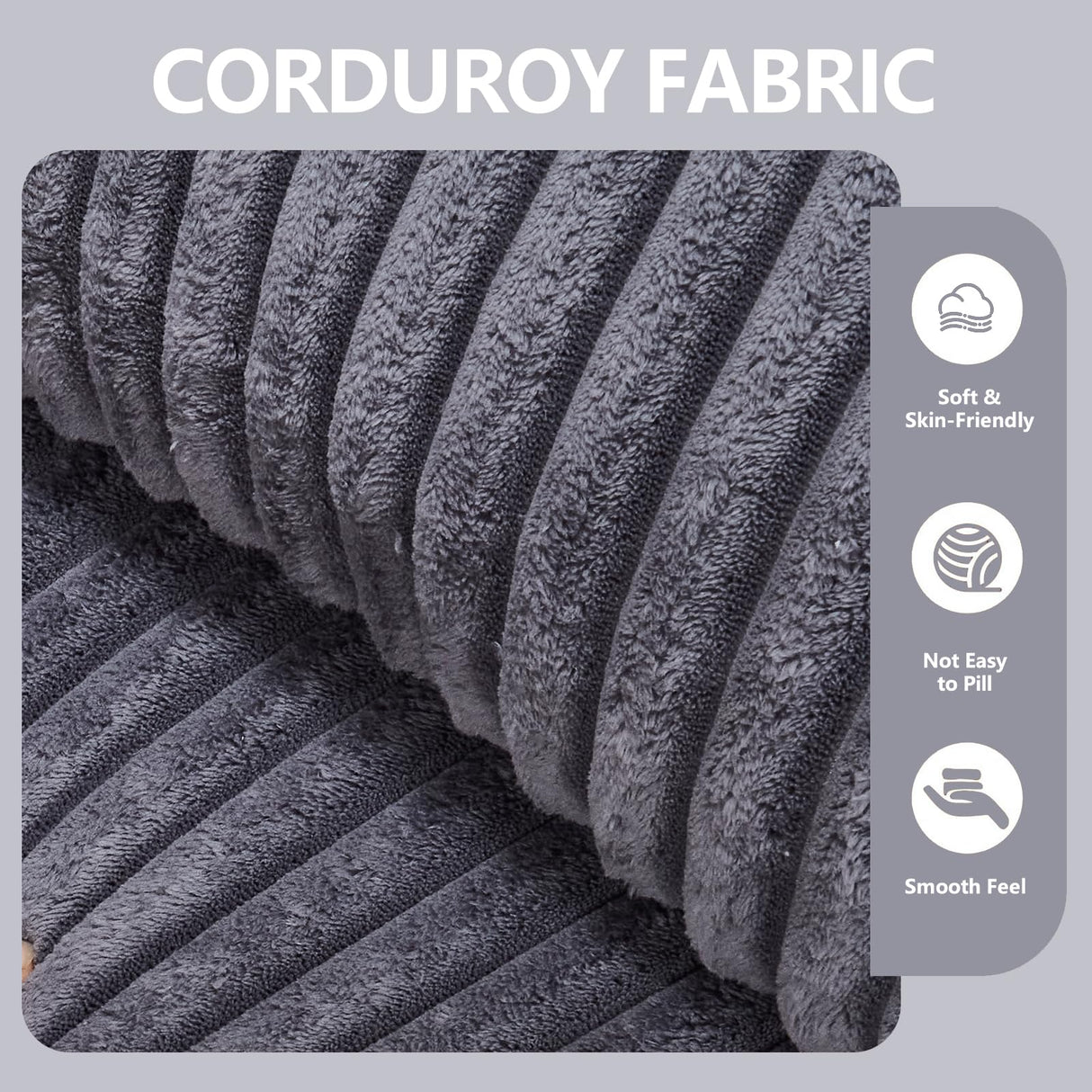 101'' Modular Sectional Sofa, Corduroy Cloud Couch with Ottomans, 3-Seater Convertible L-Shape Sofa with 3 Pillows, Sponge Compression Sofas for Living Room, No Assembly Required, Dark Gray Cesgyfut