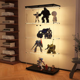 Modern 4-Tier Glass Display Shelf with 2 Doors, Curio Cabinet Collection - Floor Standing Display Case for Living Room, Bedroom, Home Office - 30" W x 14.5" D x 64" H (Black with LED Light Strip) Zacis