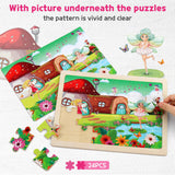 SYNARRY Large Unicorn Mermaid Princess Fairy Wooden Kids Puzzles 4 in 1 Gift Box(12.2*9.4 in) - FSC Certified, Puzzles for Toddlers 3-5, Puzzles for Kids Ages 4-6, Toys Gifts for 3 4 5 Year Old Girls SYNARRY