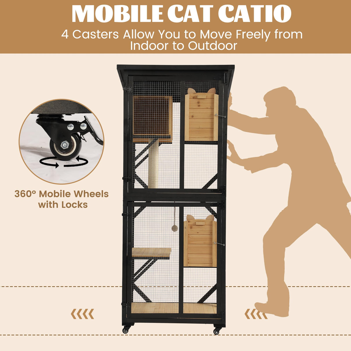 MAGIC UNION 71" Catio Outdoor Cat Enclosure Window Access, 4 Tiers Cats Playpen Catio with Wheels, Resting Box & Waterproof Roof, Indoor Large Cat House Cage with Scratching Post Sisal Ball (Black) MAGIC UNION