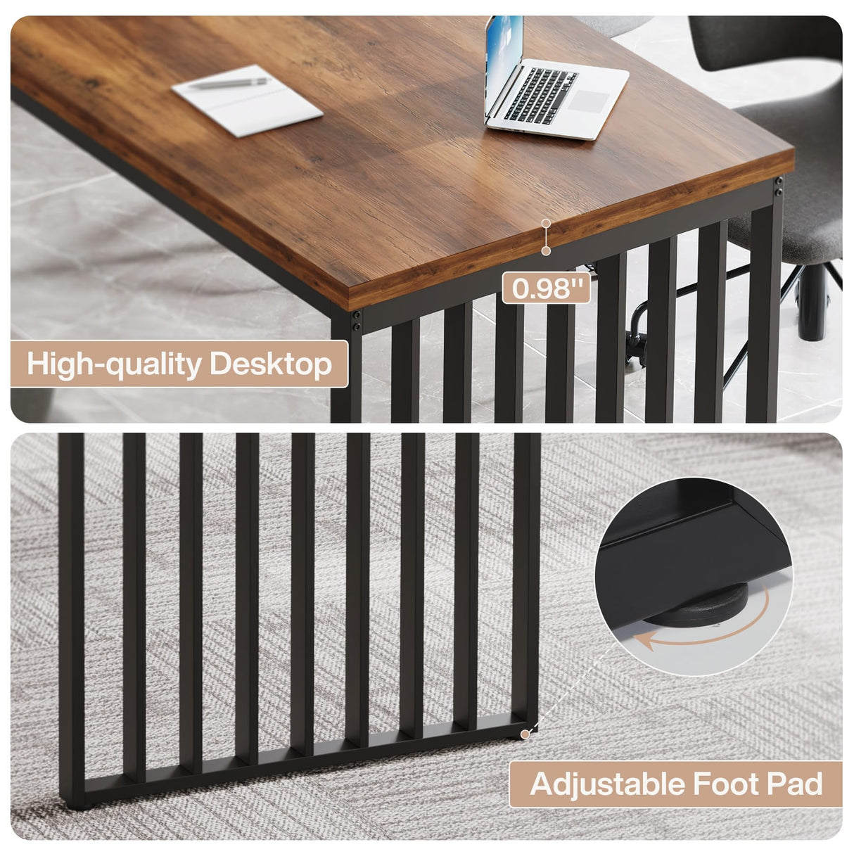 Tribesigns 6.56 ft Conference Table, Large Rectangle Meeting Seminar Table, Industrial Long Business Table for 6-8 People (Without Chair) (Brown & Black) Tribesigns