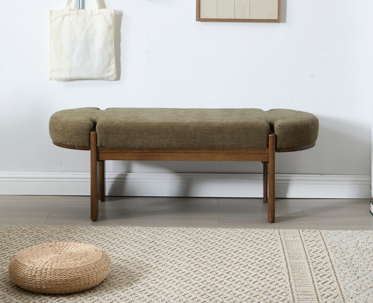 EALSON 49 Inch Modern Bedroom Bench Upholstered End of Bed Bench Wood Entryway Bench with Fabric Padded Seat and Wooden Legs Window Bench for Living Room Hallway, Olive Green EALSON