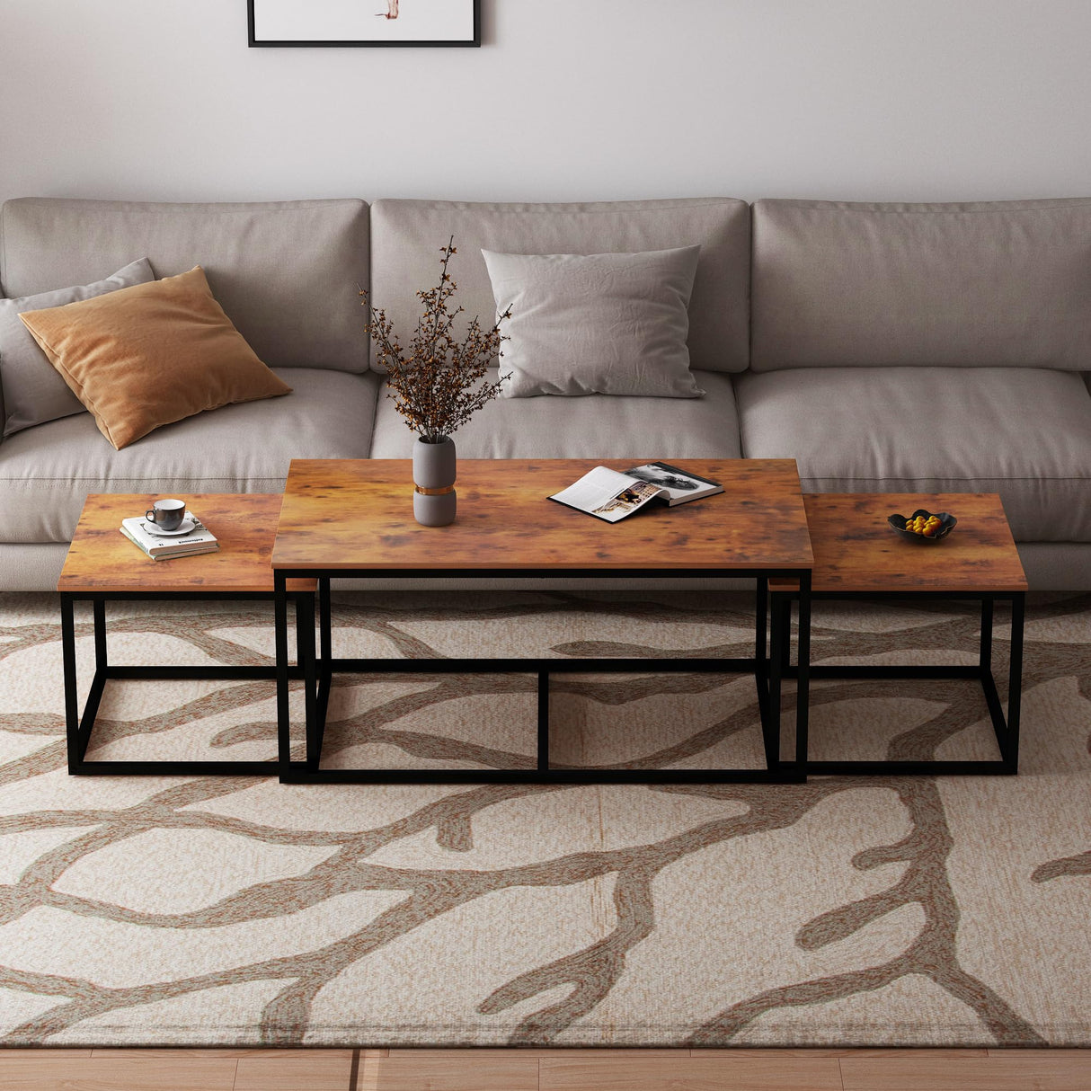 NAIYUFA Nesting Coffee Tables,3 Piece Living Room Coffee Table,Industrial Rectangular Coffee Table Set,End Table Side Tables for Living Room Bedroom NAIYUFA