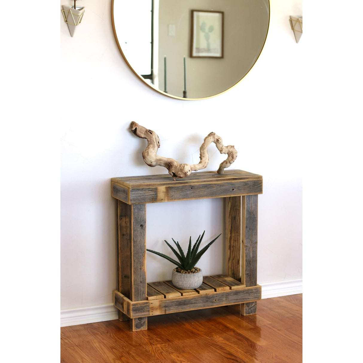 Natural 30x10x30 Entry Console Farmhouse Rectangular Reclaimed Wood Finish Handmade WoodArtSupply