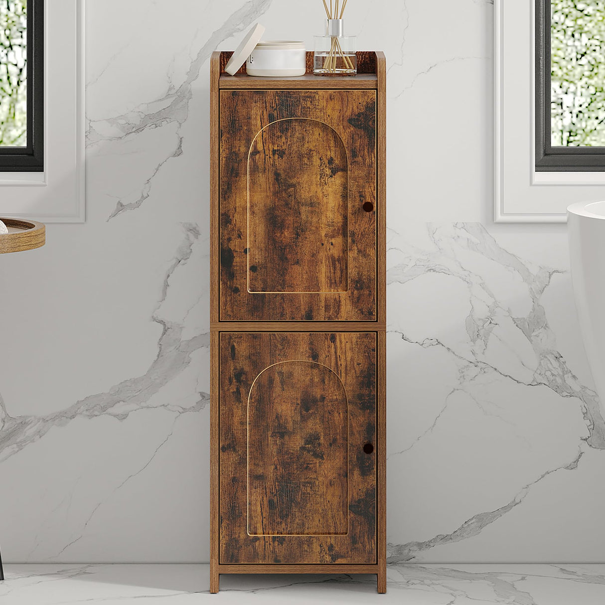 Hzuaneri Bathroom Storage Cabinet, Corner Floor Cabinet with 2 Doors and Adjustable Shelf, Narrow Toilet Paper Cabinets, Bathroom Organizer for Small Spaces, Rustic Brown BC19901X Hzuaneri
