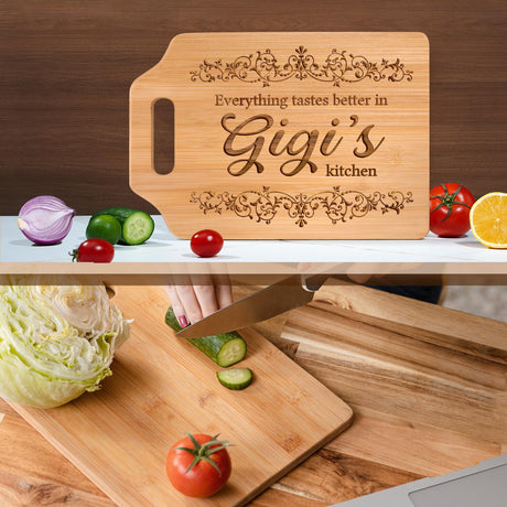 AceThrills Gigi Gifts for Grandma - Engraved Bamboo Cutting Board 12.3"L × 8.7“W × 0.4"Th - Gifts for Gigi, Birthday Gift for Gigi from Grandkids Granddaughter Grandson AceThrills