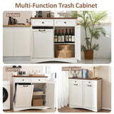 AHB 13 Gallon Tilt Out Trash Cabinet Free Standing Trash Bin Holder Recycling Cabinet with Hideaway Drawers, Pet Proof Garbage Can Cabinet for Kitchen Living Room, White AHB