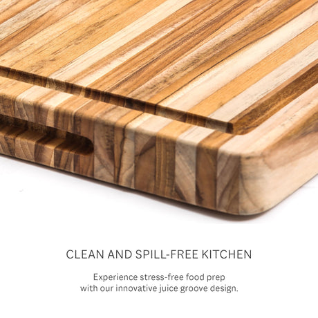 Teakhaus Carving Board - Medium (M) Wood Cutting Board with Juice Groove and Grip Handles - Reversible Teak Edge Grain Wood - Knife Friendly - FSC Certified Teakhaus
