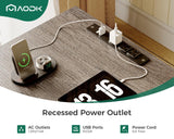 AODK 59" L Shaped Desk, 105" Computer Desk with File Cabinet & 4 Fabric Drawers, Home Office Desk with Monitor Shelf & Power Outlet, Two Person Desk or Corner Desk, Gaming Desk with LED Light, Grey AODK