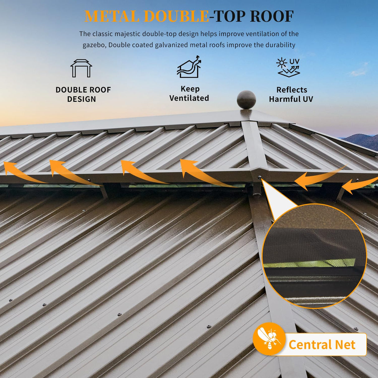 YOLENY 12'x24' Gazebo, Hardtop Gazebo with Galvanized Steel Double Roof, Pergolas Aluminum Frame, Netting and Curtains Included, Metal Outdoor Gazebos for Garden, Lawns YOLENY